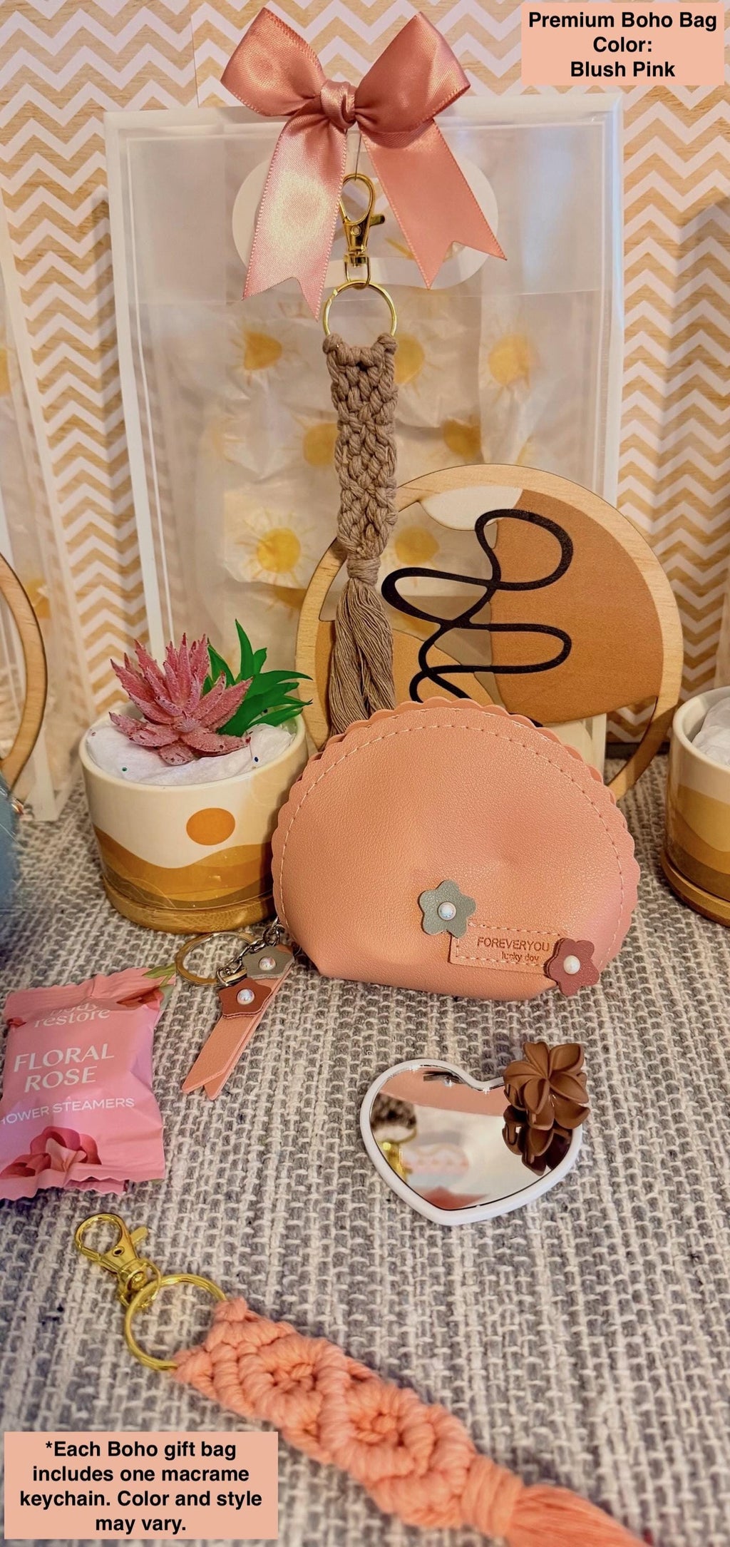 Boho Gift Bag with Macrame Keychain | Neutral Sage Green Style, Birthday Gift