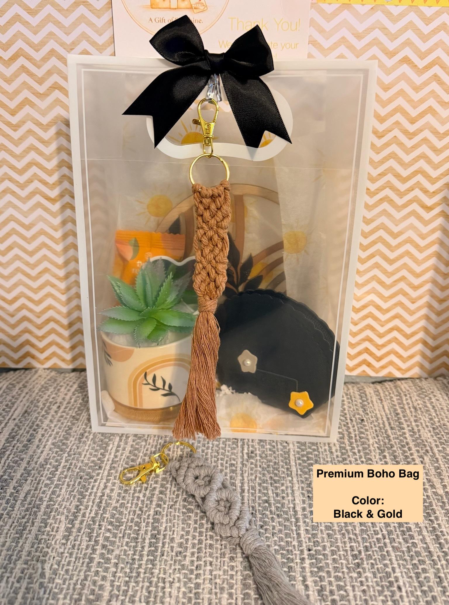 Boho Gift Bag with Macrame Keychain | Neutral Sage Green Style, Birthday Gift