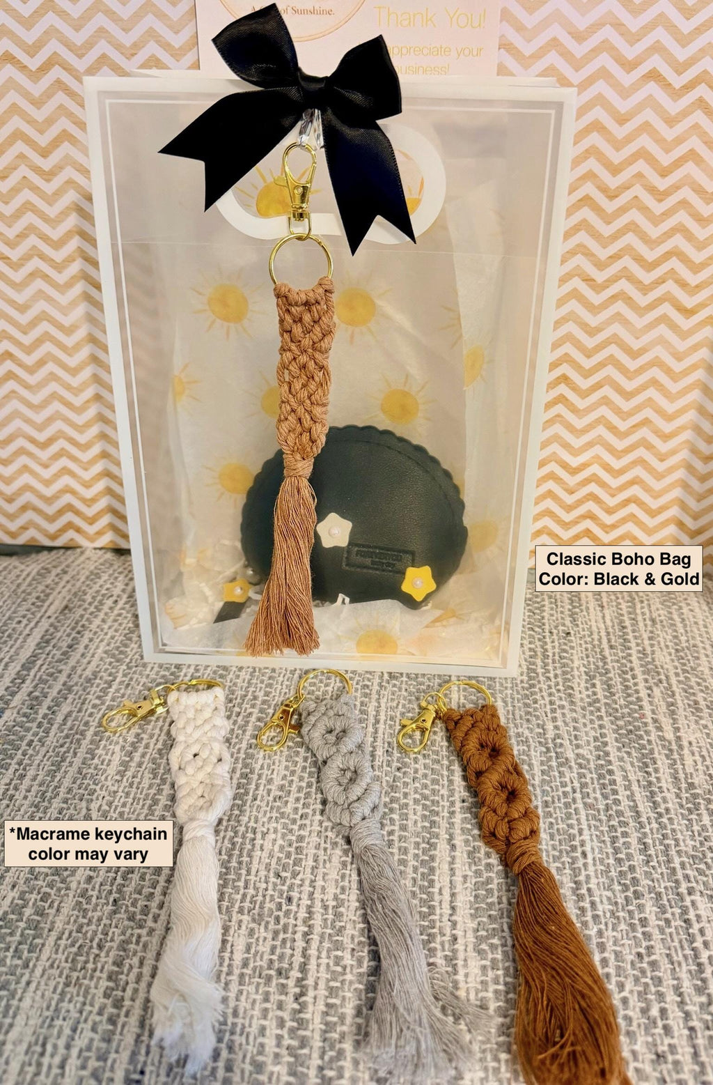 Boho Gift Bag with Macrame Keychain | Neutral Sage Green Style, Birthday Gift