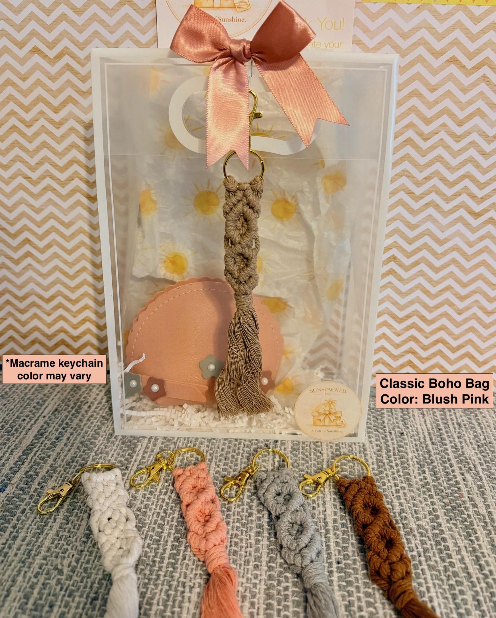 Boho Gift Bag with Macrame Keychain | Neutral Sage Green Style, Birthday Gift