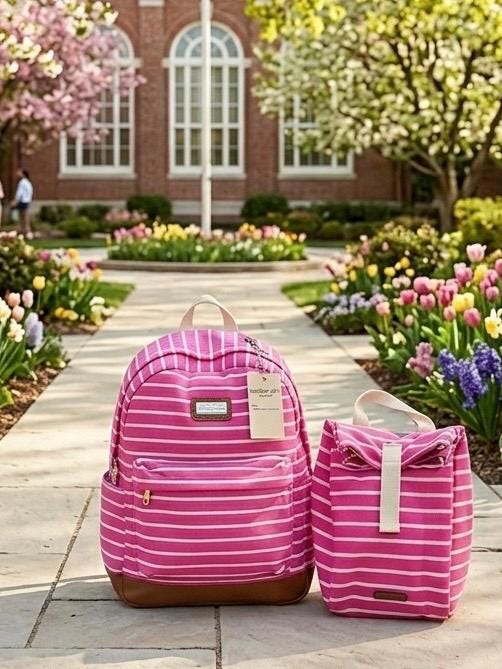 Madden Girl Brand Pink Striped Backpack + Matching Lunch Bag Set | Only 4 Left!