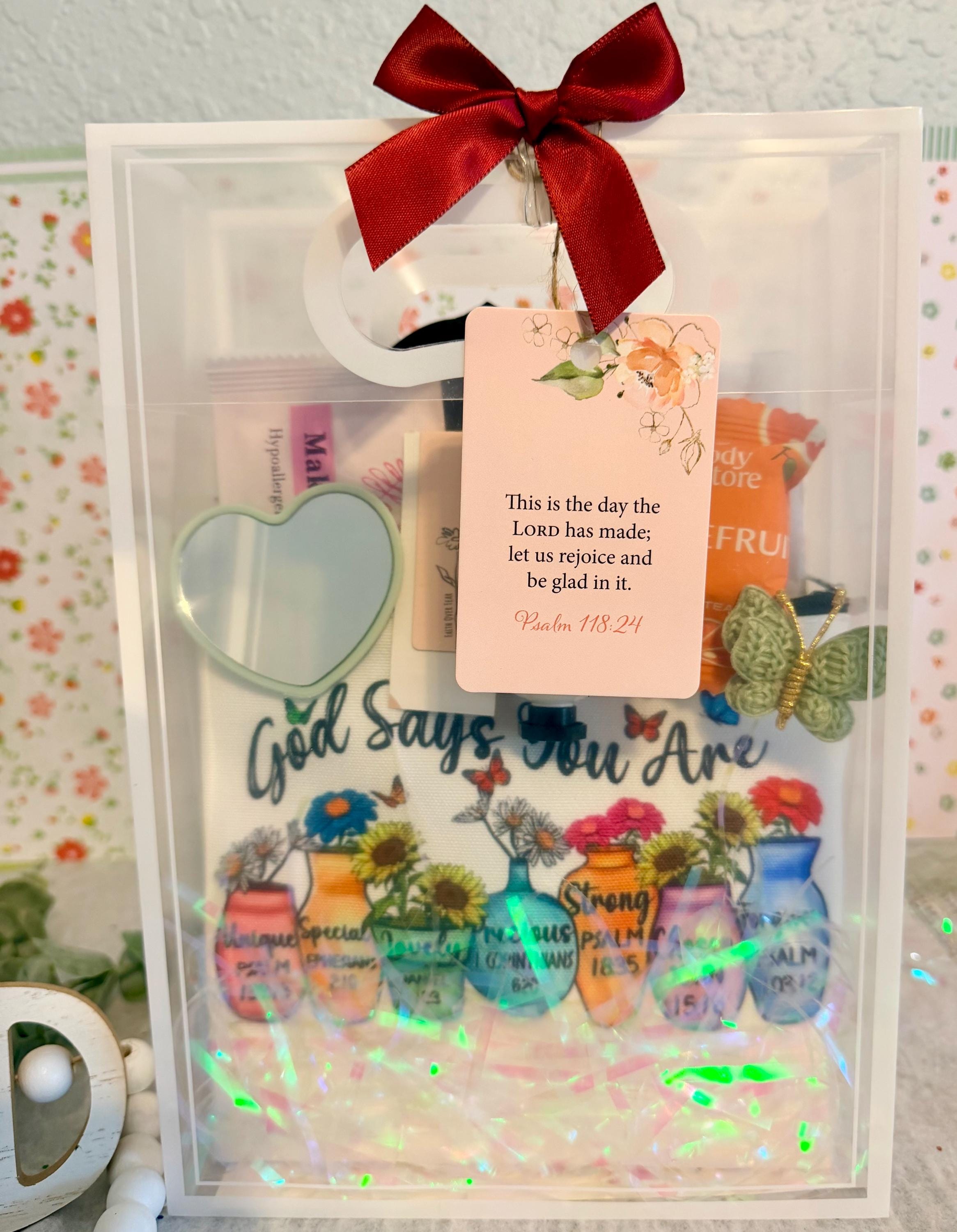 Christian Self Care Gift Bag | Faith Encouragement Spa Set, Bible Verse Pouch