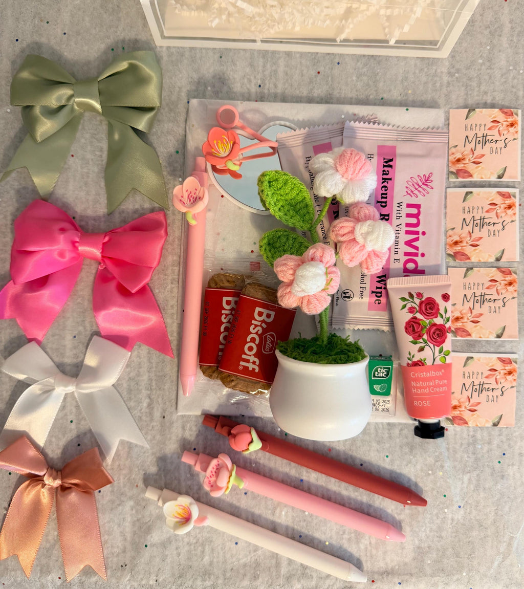 Crochet Flower Mother's Day Gift Bag | Pink Floral Self-Care Spa Tote