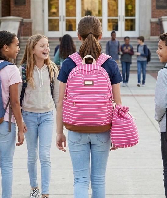 Madden Girl Brand Pink Striped Backpack + Matching Lunch Bag Set | Only 4 Left!