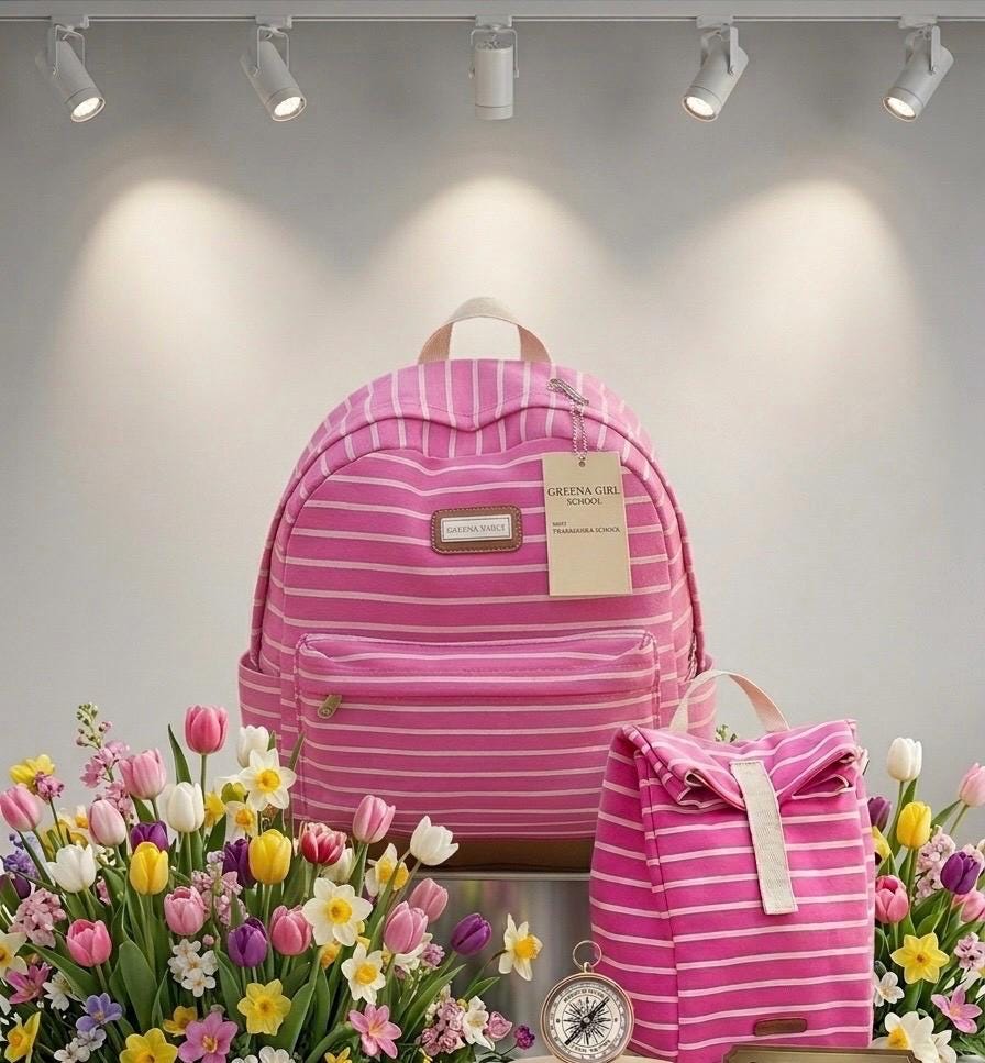 Madden Girl Brand Pink Striped Backpack + Matching Lunch Bag Set | Only 4 Left!