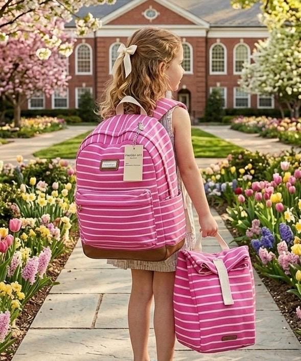 Madden Girl Brand Pink Striped Backpack + Matching Lunch Bag Set | Only 4 Left!
