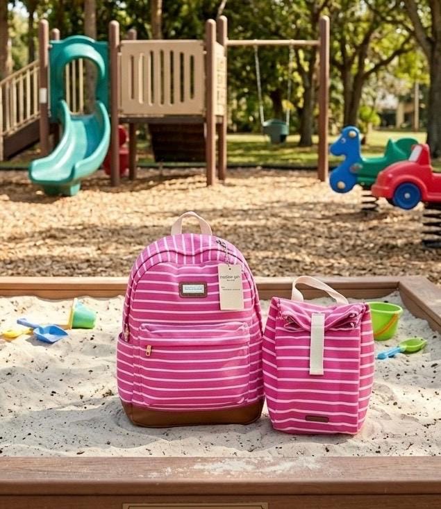 Madden Girl Brand Pink Striped Backpack + Matching Lunch Bag Set | Only 4 Left!