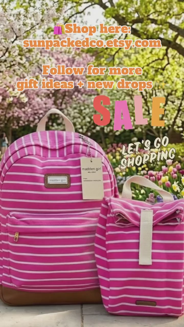 Madden Girl Brand Pink Striped Backpack + Matching Lunch Bag Set  | Only 4 Left!