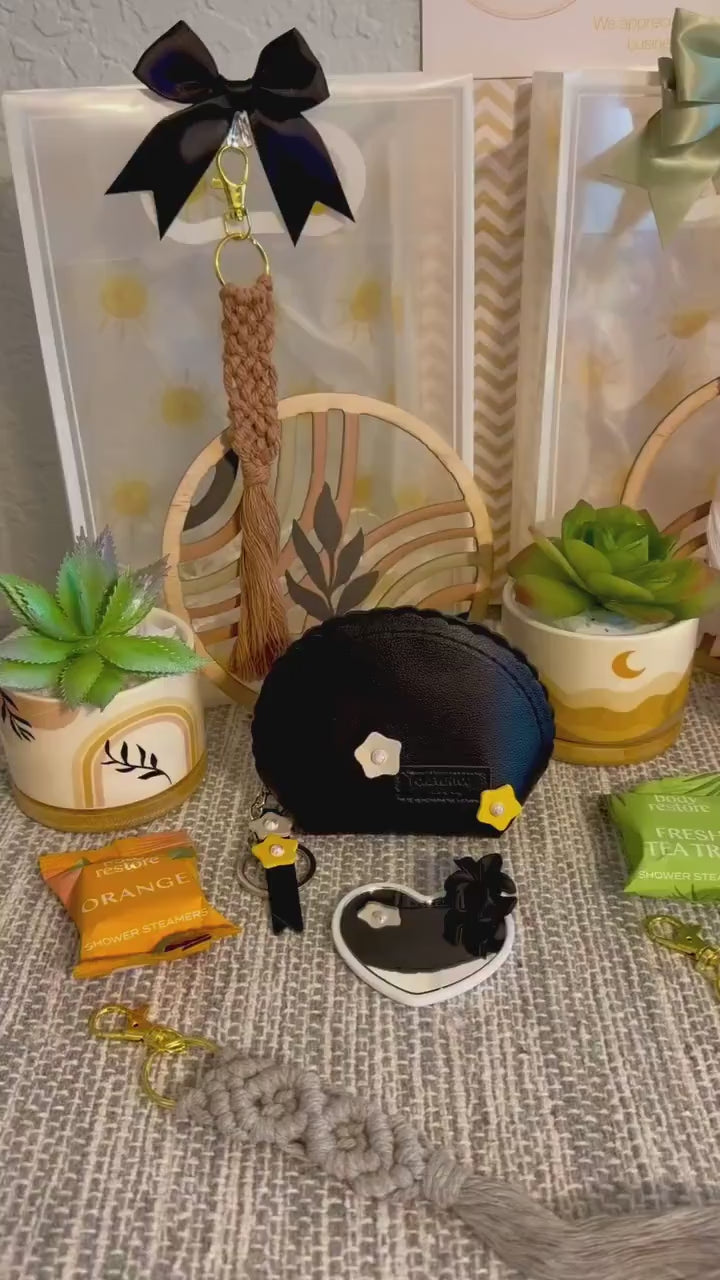 Boho Gift Bag with Macrame Keychain | Neutral Sage Green Style, Birthday Gift